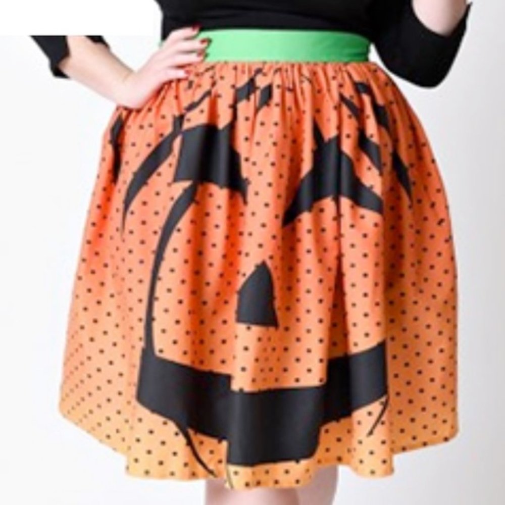 Unique Vintage Halloween pumpkin swing skirt Size L